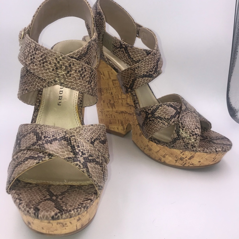 Snake Print Cork Wedged Sandals